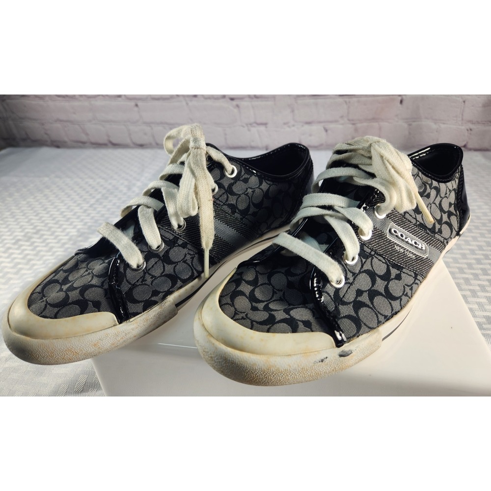 Coach Frances Black Logo Lace up Sneaker Shoes Women's Size 8B